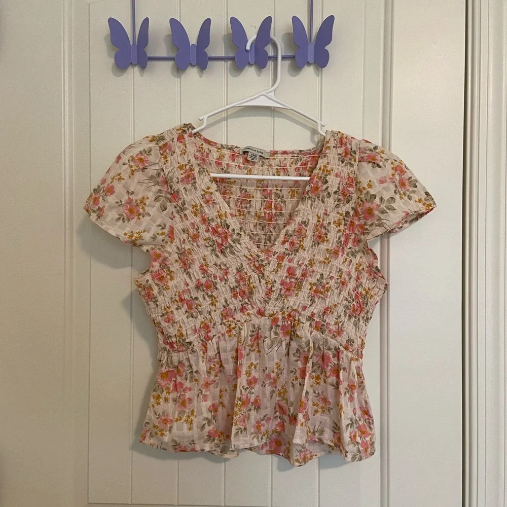 EUC | American Eagle women’s floral‎ cap sleeve blouse — small
